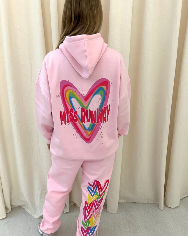 Miss Runway Multi Colour Heart Printed Hooded Tracksuit Adult