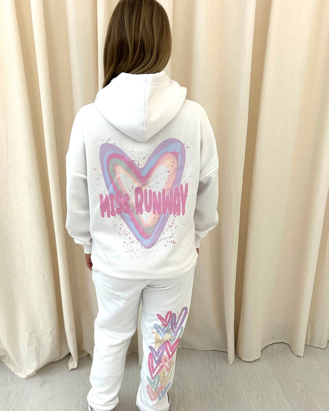 Miss Runway Pastel Heart Printed Hooded Tracksuit Adult
