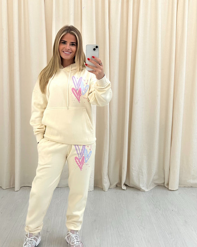 Miss Runway Pastel Heart Printed Hooded Tracksuit Adult