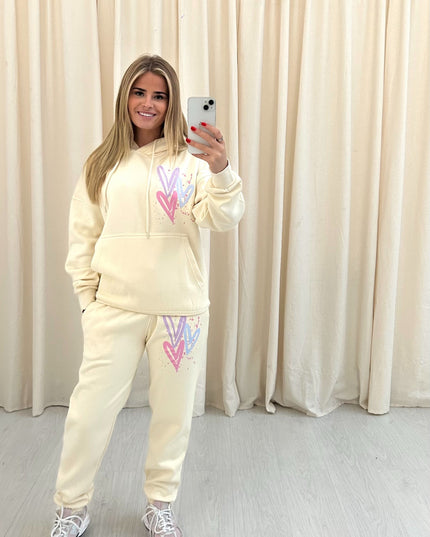 Miss Runway Pastel Heart Printed Hooded Tracksuit Kids