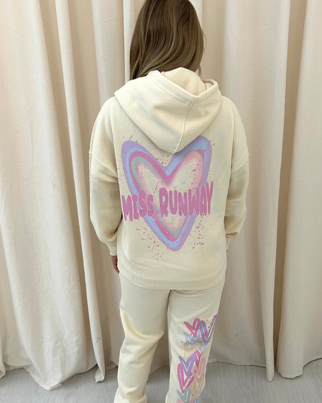 Miss Runway Pastel Heart Printed Hooded Tracksuit Kids
