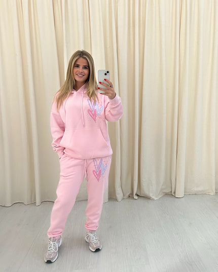 Miss Runway Pastel Heart Printed Hooded Tracksuit Kids