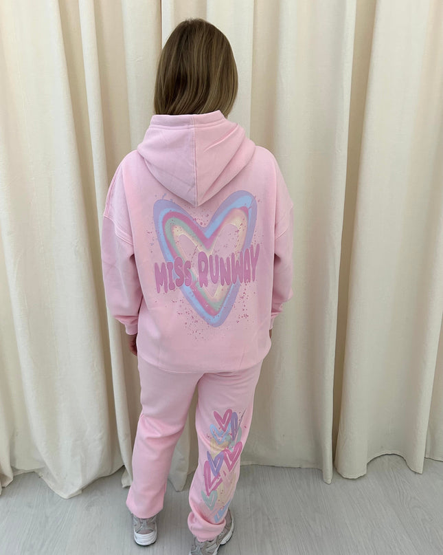 Miss Runway Pastel Heart Printed Hooded Tracksuit Adult