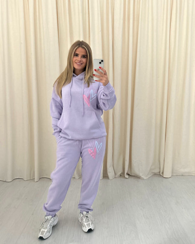 Miss Runway Pastel Heart Printed Hooded Tracksuit Adult