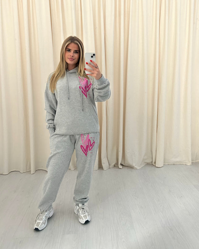Miss Runway Pink Heart Printed Hooded Tracksuit Adult
