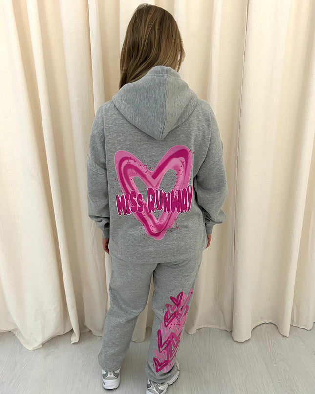 Miss Runway Pink Heart Printed Hooded Tracksuit Kids