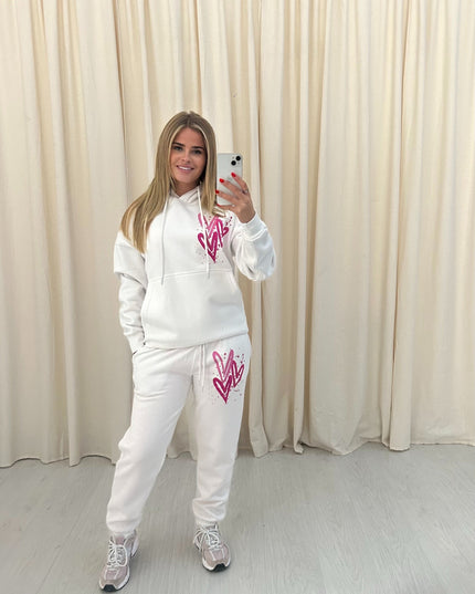 Miss Runway Pink Heart Printed Hooded Tracksuit Adult