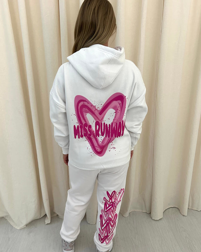 Miss Runway Pink Heart Printed Hooded Tracksuit Adult