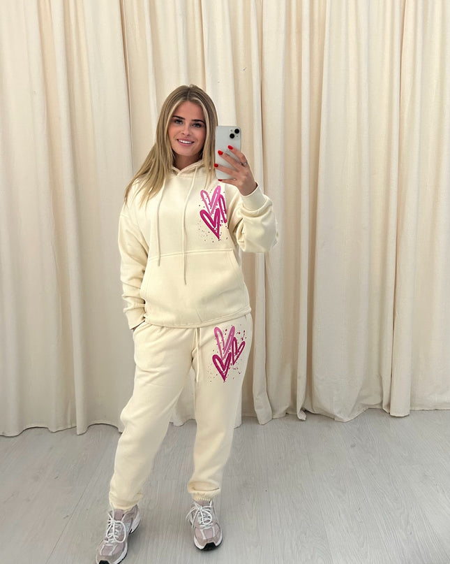 Miss Runway Pink Heart Printed Hooded Tracksuit Kids