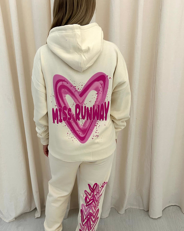 Miss Runway Pink Heart Printed Hooded Tracksuit Adult