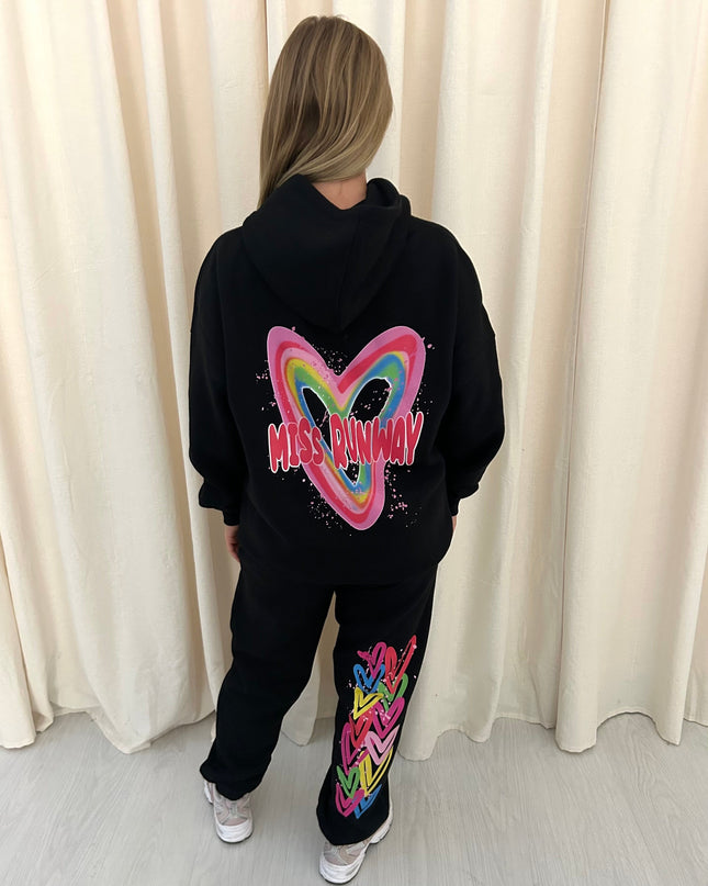 Miss Runway Multi Colour Heart Printed Hooded Tracksuit Adult