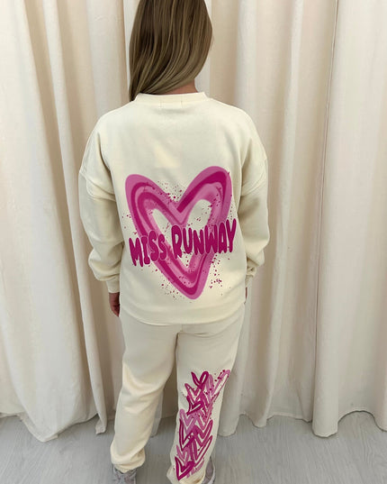 Miss Runway Pink Heart Printed Sweatshirt Tracksuit Adult