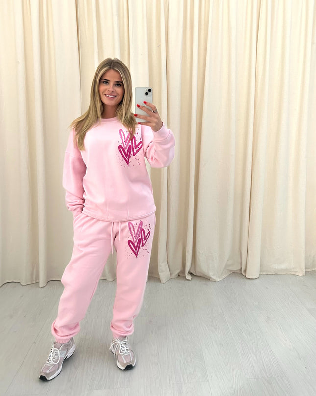 Miss Runway Pink Heart Printed Sweatshirt Tracksuit Adult