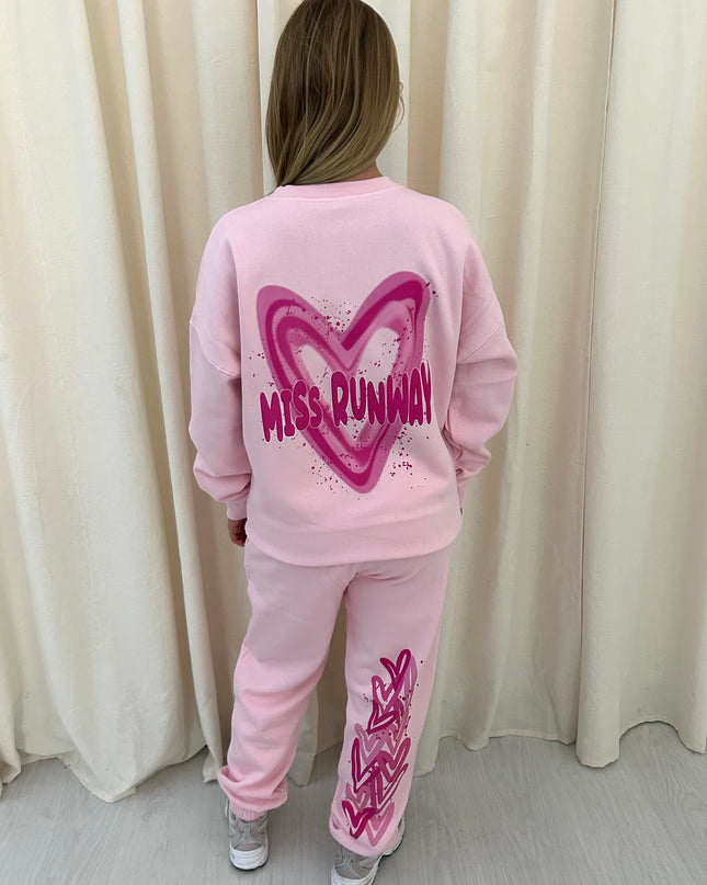 Miss Runway Pink Heart Printed Sweatshirt Tracksuit Kids