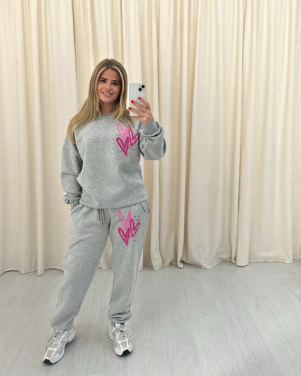 Miss Runway Pink Heart Printed Sweatshirt Tracksuit Adult