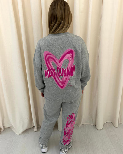 Miss Runway Pink Heart Printed Sweatshirt Tracksuit Adult