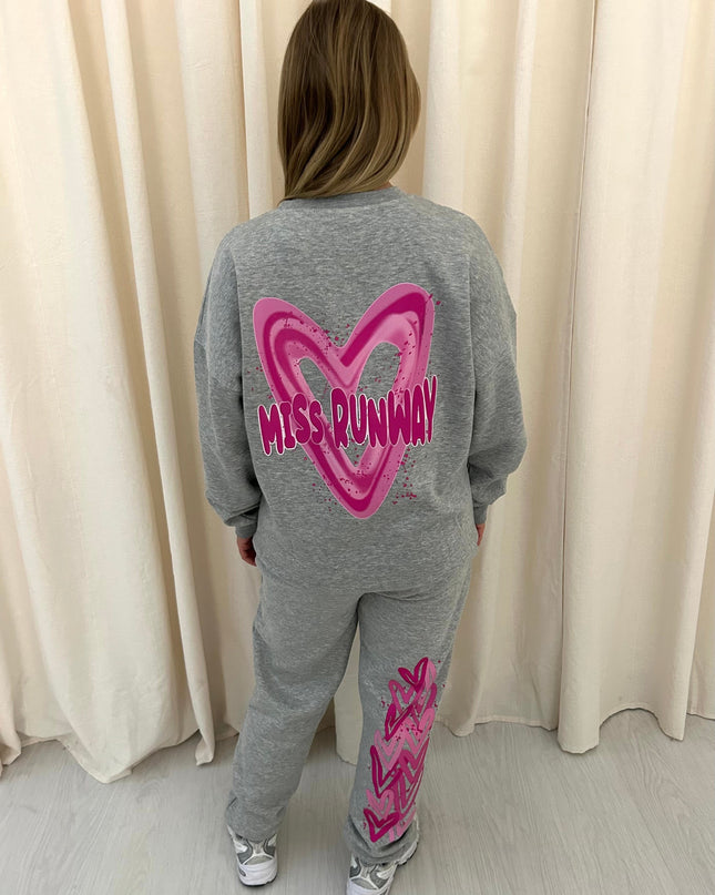 Miss Runway Pink Heart Printed Sweatshirt Tracksuit Kids