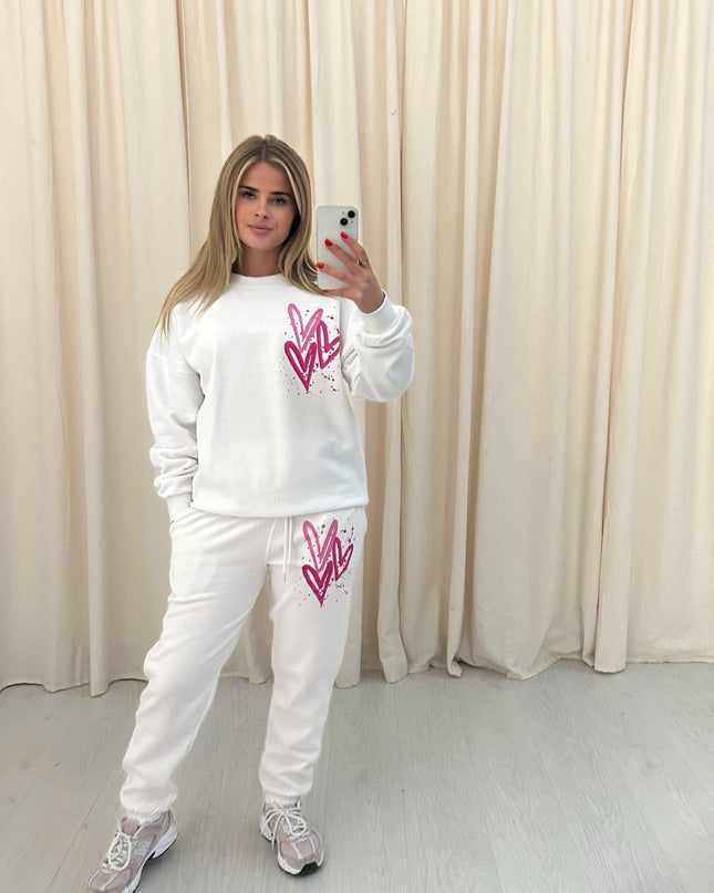 Miss Runway Pink Heart Printed Sweatshirt Tracksuit Adult