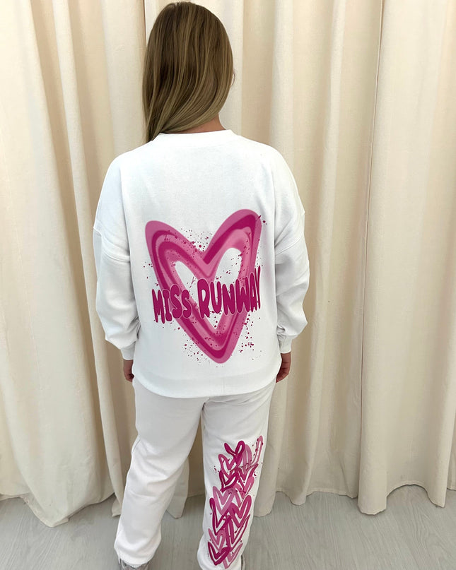Miss Runway Pink Heart Printed Sweatshirt Tracksuit Adult