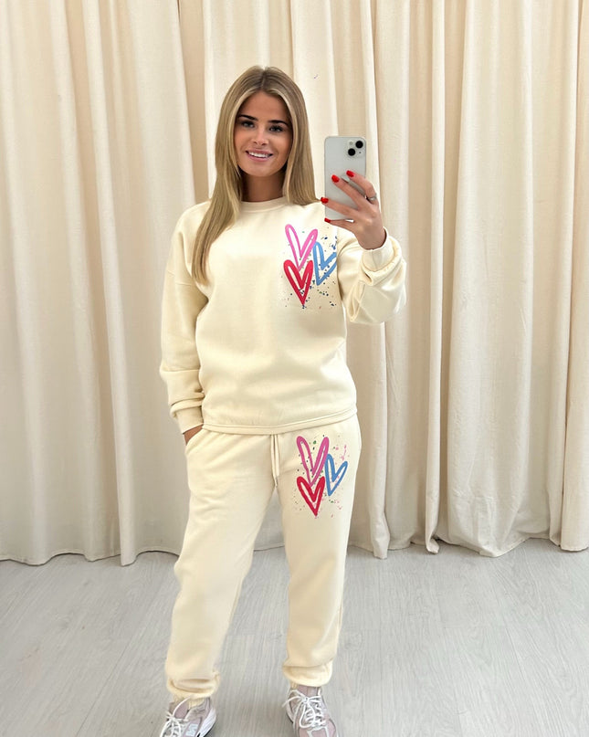Miss Runway Multi Colour Heart Printed Sweatshirt Tracksuit Adult