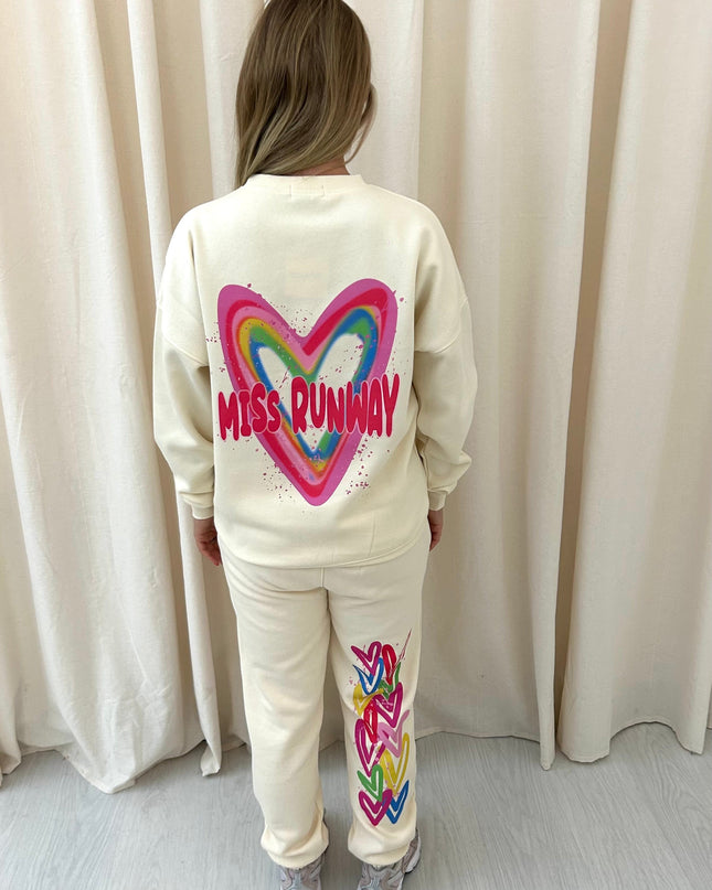 Miss Runway Multi Colour Heart Printed Sweatshirt Tracksuit Kids