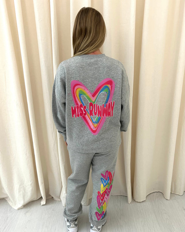 Miss Runway Multi Colour Heart Printed Sweatshirt Tracksuit Kids