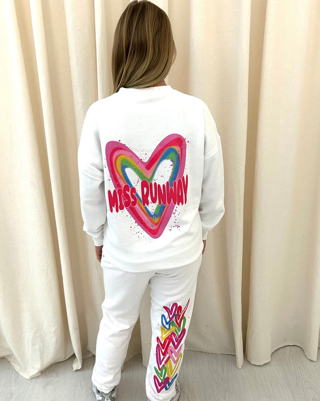 Miss Runway Multi Colour Heart Printed Sweatshirt Tracksuit Kids