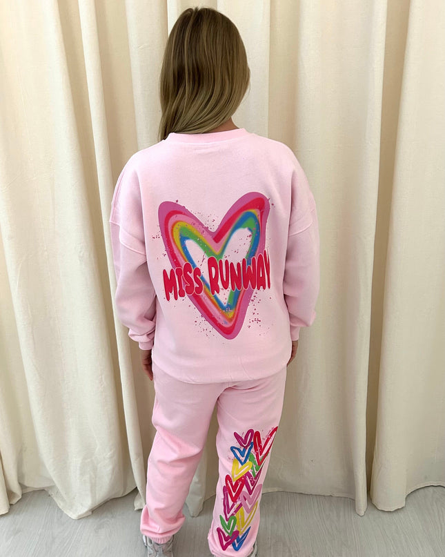 Miss Runway Multi Colour Heart Printed Sweatshirt Tracksuit Kids