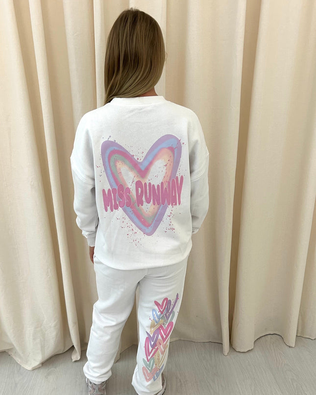 Miss Runway Pastel Heart Printed Sweatshirt Tracksuit Adult