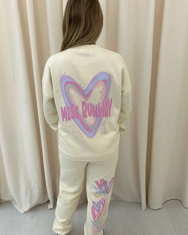 Miss Runway Pastel Heart Printed Sweatshirt Tracksuit Kids