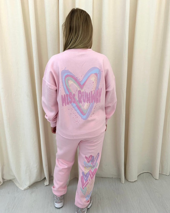 Miss Runway Pastel Heart Printed Sweatshirt Tracksuit Kids