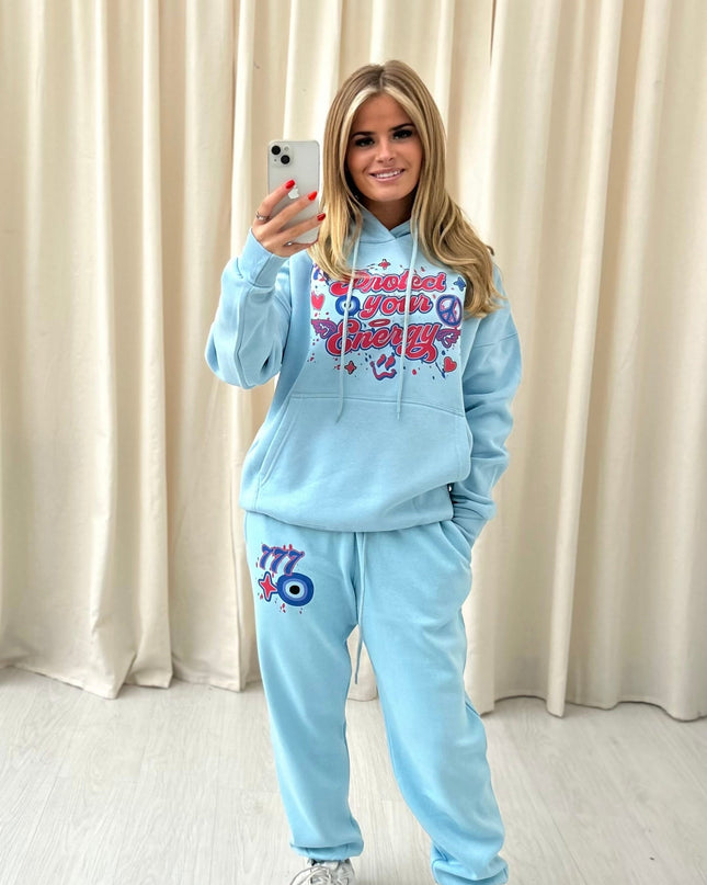 Blue/Red Protect Your Energy Printed Hooded Tracksuit Kids