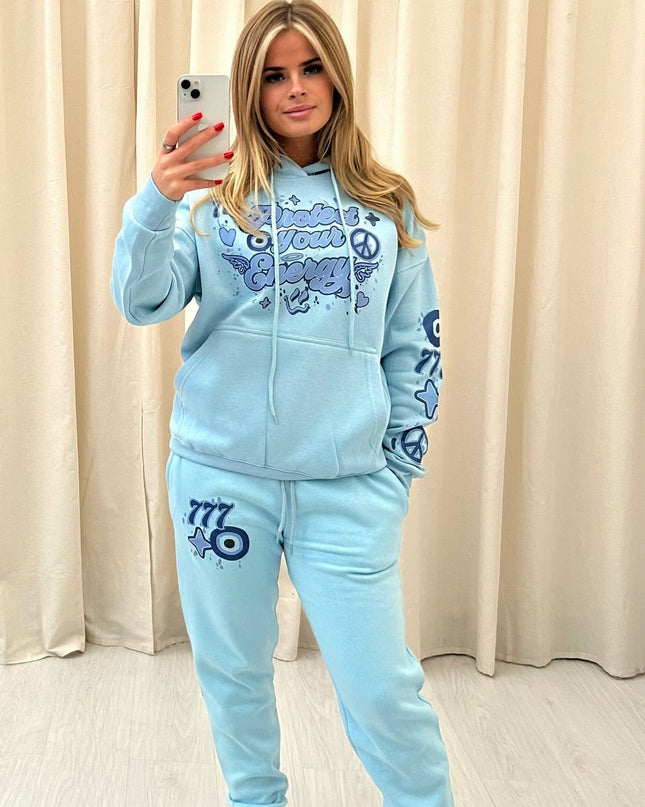 Blue Protect Your Energy Printed Hooded Tracksuit Kids