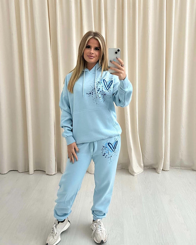 Blue Hearts Printed Hooded Tracksuit Kids