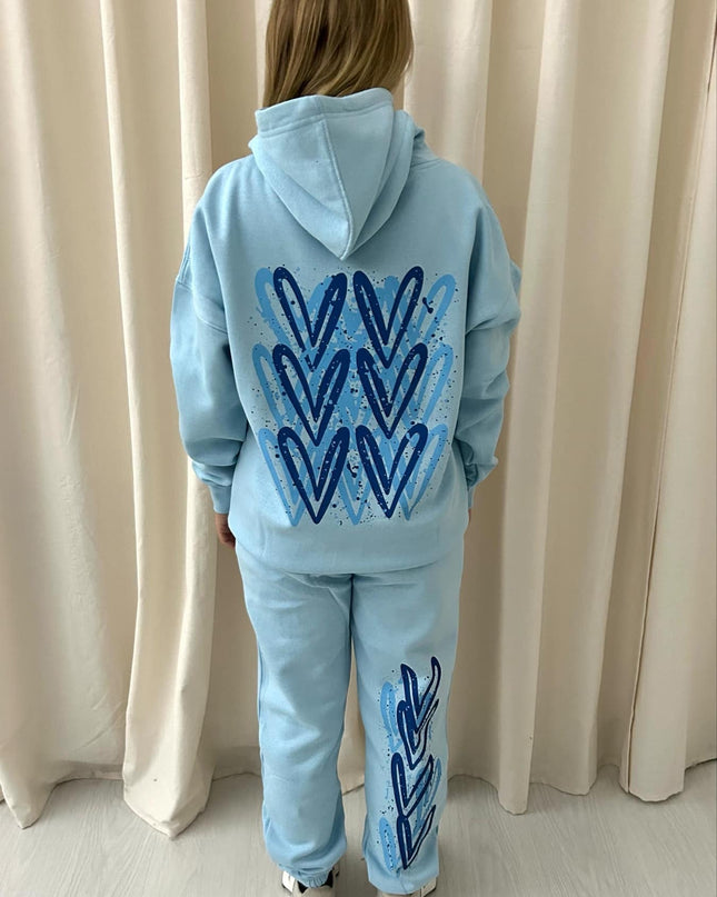 Blue Hearts Printed Hooded Tracksuit Kids