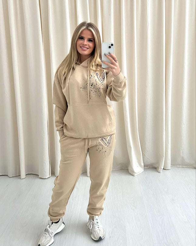 Leopard Print Hearts Printed Hooded Tracksuit Kids