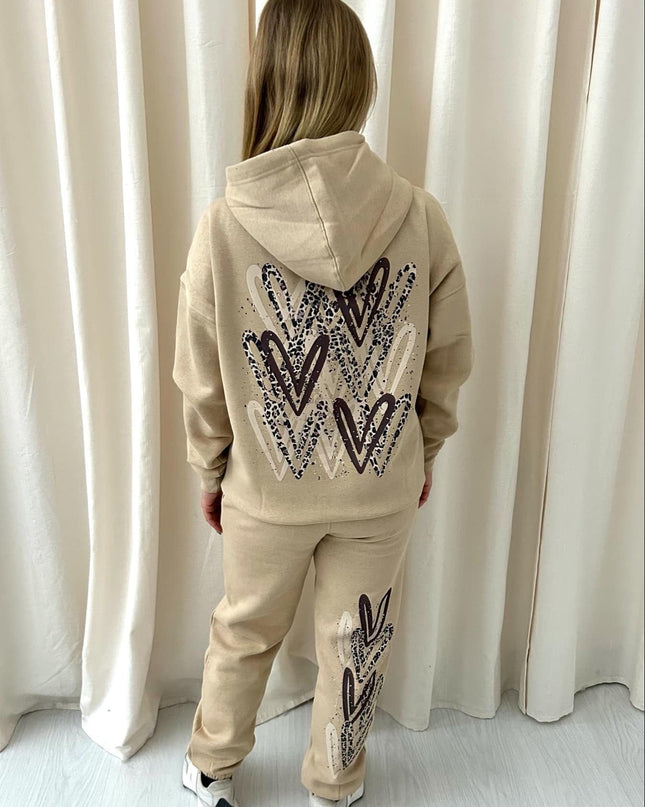 Leopard Print Hearts Printed Hooded Tracksuit Kids