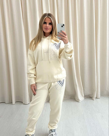 Grey Hearts Printed Hooded Tracksuit Adult