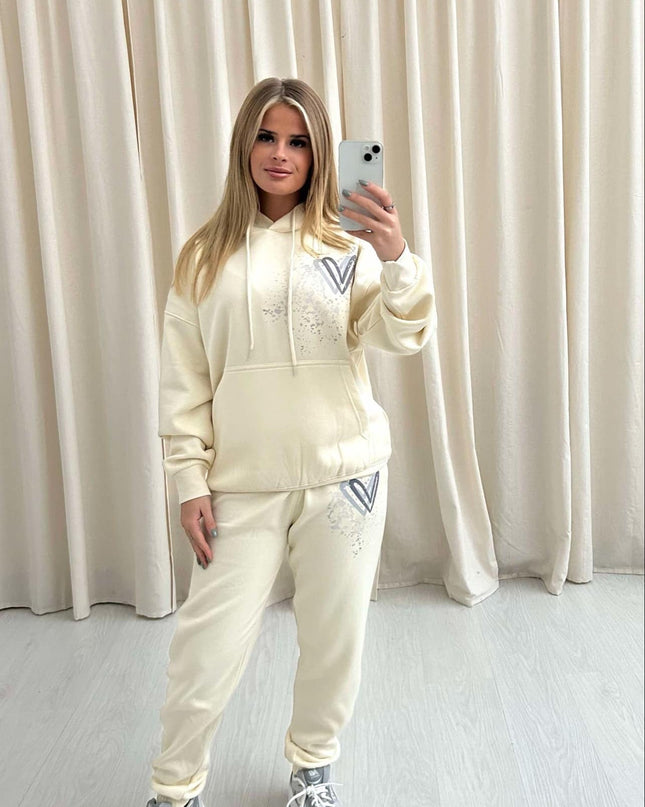 Grey Hearts Printed Hooded Tracksuit Adult