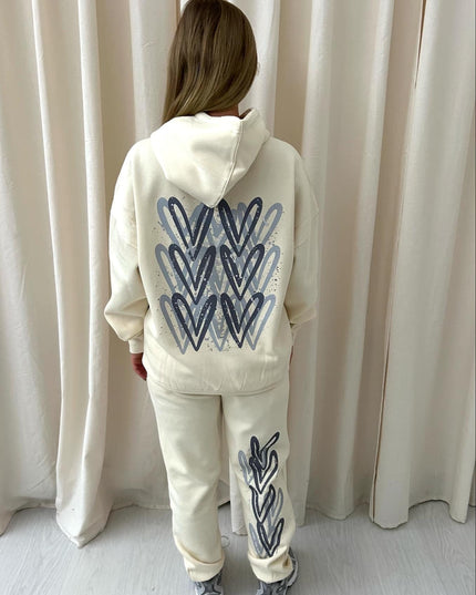 Grey Hearts Printed Hooded Tracksuit Adult