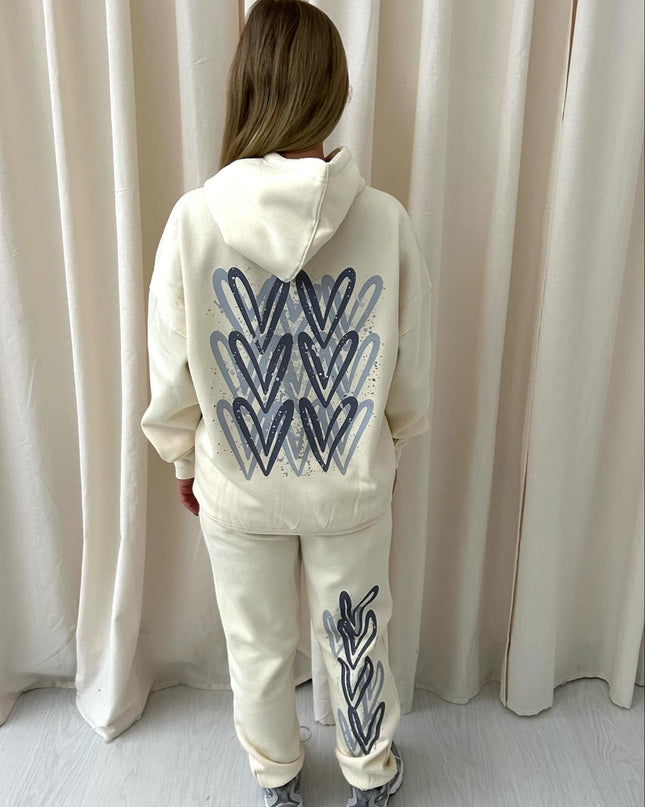 Grey Hearts Printed Hooded Tracksuit Kids