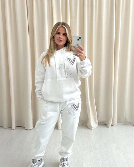 Grey Hearts Printed Hooded Tracksuit Adult