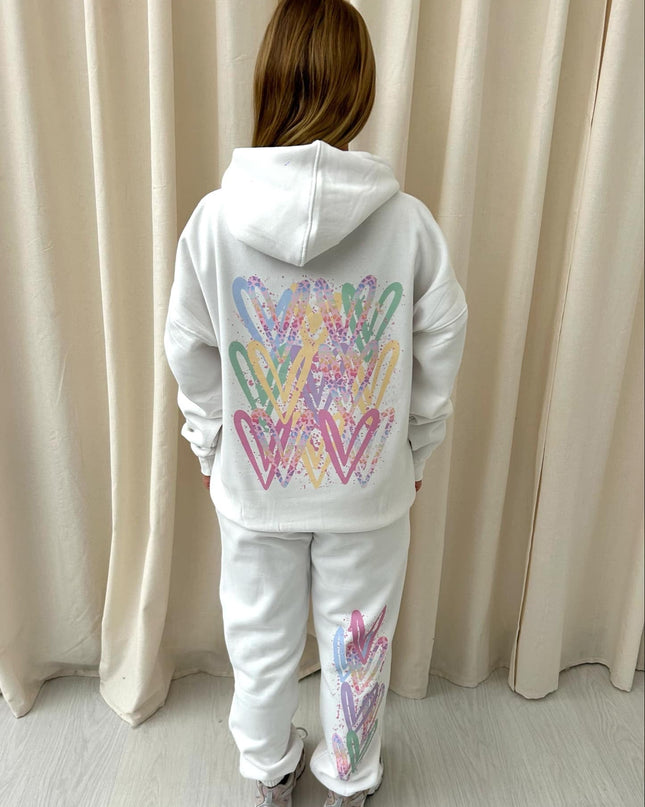 Pastel Leopard Print Hearts Printed Hooded Tracksuit Kids