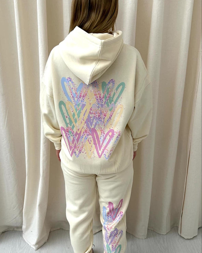 Pastel Leopard Print Hearts Printed Hooded Tracksuit Adult