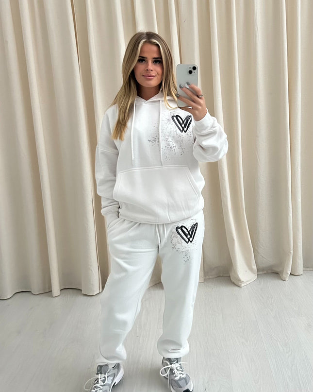 Black & Grey Hearts Printed Hooded Tracksuit Adult
