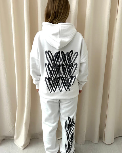 Black & Grey Hearts Printed Hooded Tracksuit Adult