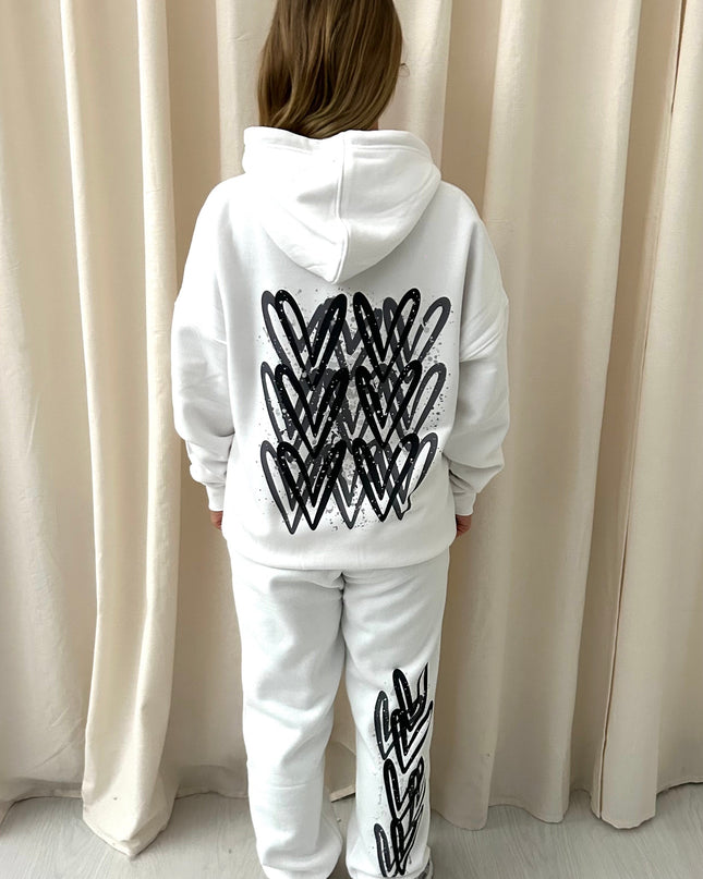 Black & Grey Hearts Printed Hooded Tracksuit Kids
