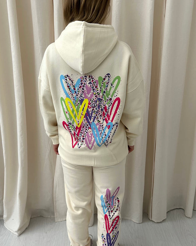 Multi Colour Leopard Print Hearts Printed Hooded Tracksuit Adult