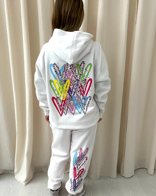 Multi Colour Leopard Print Hearts Printed Hooded Tracksuit Kids