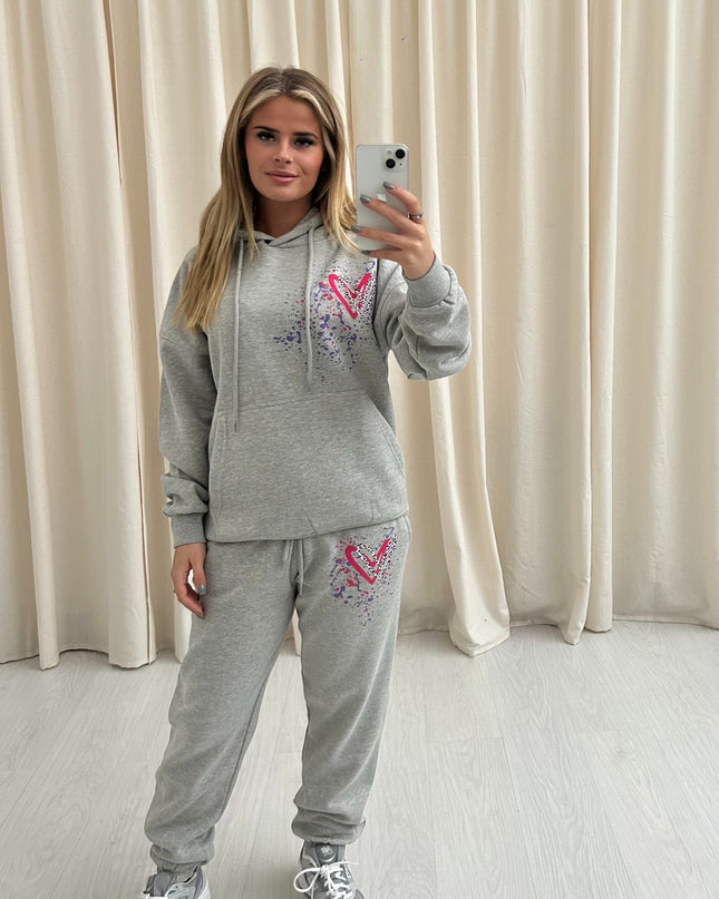 Multi Colour Leopard Print Hearts Printed Hooded Tracksuit Kids